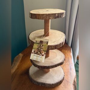NWT David Tutera 4-Tier Rustic Natural Real Wood Cake/Cupcake Stand Wedding